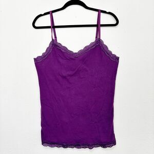 Womens Purple Lace Trim Ribbed Cami Top XL Coquette Dainty Indie Romantic